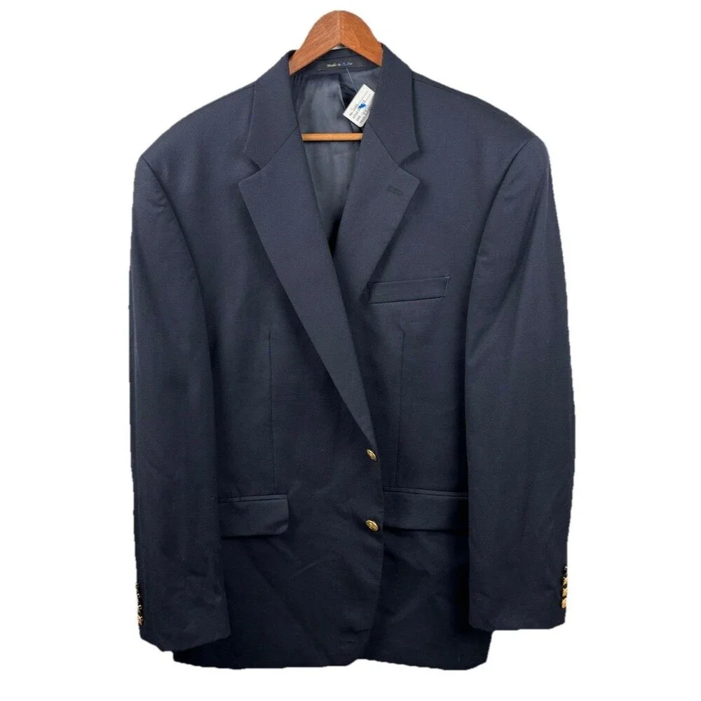 Lauren Ralph Lauren 46R Mens Blazer Navy Blue Wool Gold Button Jacket Sport Coat